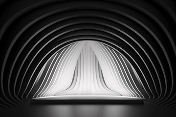 3D white intricate room. Modern Geometric Wallpaper. Black and white tones. Beautiful abstract architecture background. Futuristic Design. Textured background for presentation.