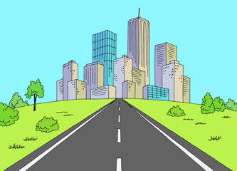 Road city graphic color landscape sketch illustration vector 
