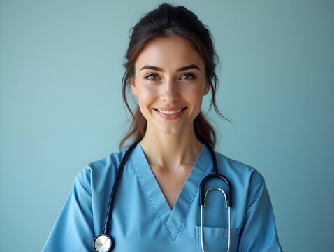 AI generated Portrait of a female medical worker with a stethoscope. AI Generated