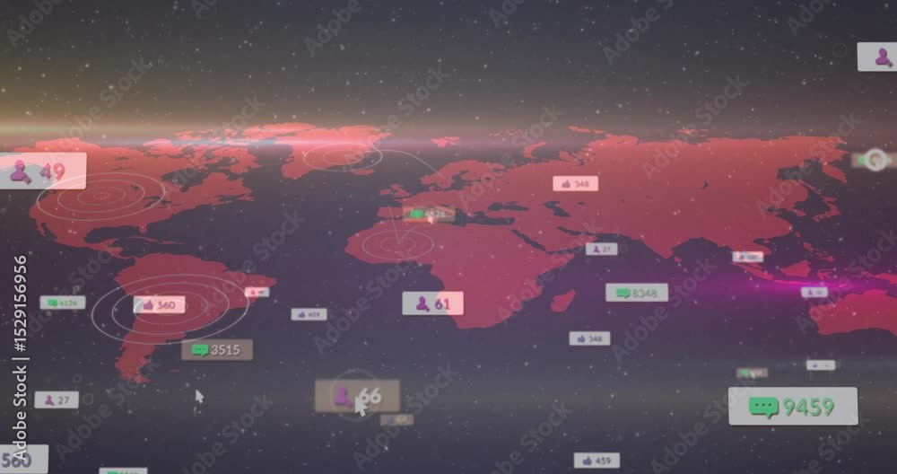 Poster map fading starting data label popping hovering pointer rings pulsing glow drifting showing network