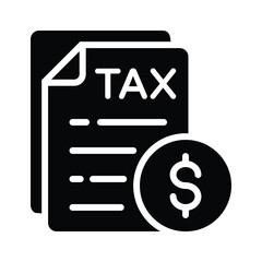 A solid style icon of tax paper with dollar coin