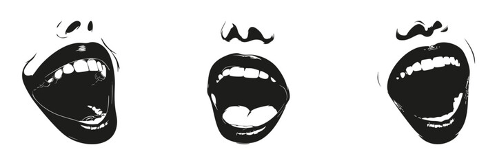 Naklejka premium Open Mouth Expressions In Silhouette Set. Emotional Expression And Communication Symbol Collection. Artistic And Graphic Design Use. Isolated Vector Illustration