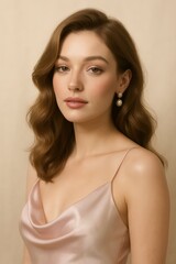 Elegant satin portrait of a woman in evening wear for fashion and glamour concepts