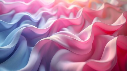 Obraz premium An artistic representation of flowing silk fabric is displayed in vibrant hues of pink and blue, creating a soothing and visually captivating scene that evokes emotions of tranquility.