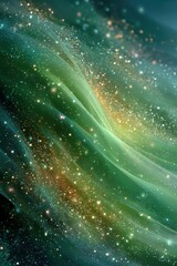Abstract green background with sparkles and flowing light effects