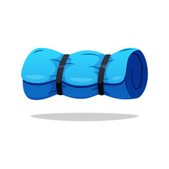 Blue rolled up sleeping bag vector isolated on white background.