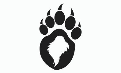 Yeti foot track silhouette, beast footprint border, wild animal trace, bigfoot trail silhouette, vector illustration, Traces of beast bear, Foot prints border the background