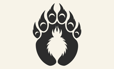 Yeti foot track silhouette, beast footprint border, wild animal trace, bigfoot trail silhouette, vector illustration, Traces of beast bear, Foot prints border the background