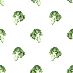 Seamless pattern with broccoli. Watercolor cute background with green vegetables.