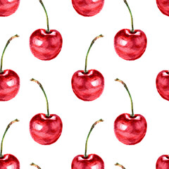 Seamless pattern with cherry. Cute background with red berries.