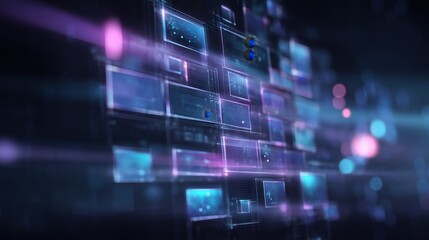 Fototapeta premium Futuristic Digital Data Stream Abstract Background with glowing screens and vibrant light streaks showing technological progress.