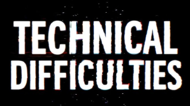 Technical difficulties text message suitable for social media posts, website banners, and presentations about technology, IT issues, and communication problems.