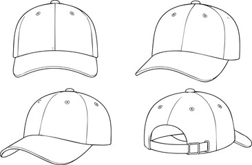 Baseball Cap Outline Vector - Different Angles