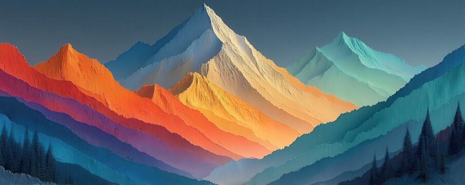 Colorful abstract mountain design with layered peaks and vibrant tones