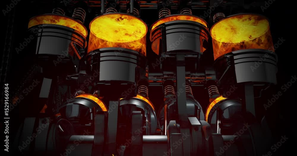 Poster powerful wireframe vehicle animation showing v8 engine spark plug ignitions. industry and technology
