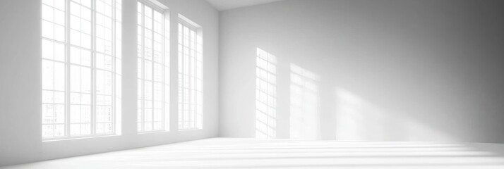 Fototapeta premium Bright and Elegant Studio Interior with Sunlight Streaming Through Windows, Perfect Mockup Space