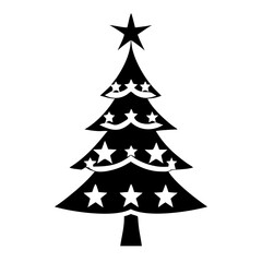 Simple Christmas tree silhouette with star and garland. Classic Christmas tree design perfect for holiday cards and festive decorations.