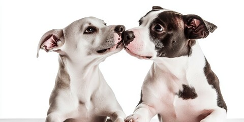 Fototapeta premium Two Affectionate Pit Bull Dogs Nuzzling Each Other, Showcasing Unconditional Love and Tenderness