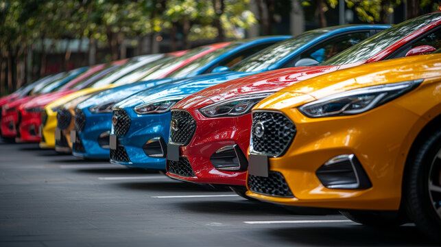 A many new cars different colour on the parking