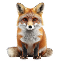 Obraz premium attentive red fox sitting isolated on transparent background.