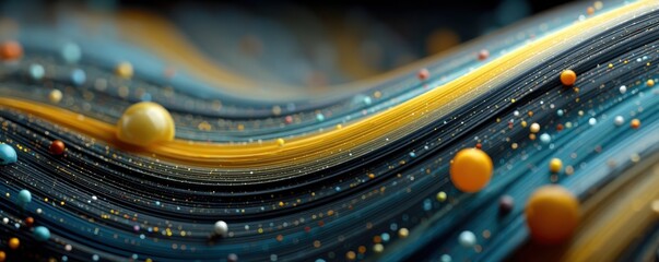 Abstract visualization of swirling patterns with colorful spheres and smooth motion