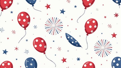 Patriotic Balloons, Stars, and Fireworks Pattern