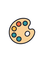 Color palette illustration with multiple paint colors on a wooden tray. Perfect for design, art, creativity, and painting-themed concepts. Flat vector style.