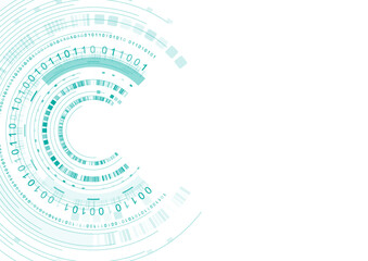 Hi-tech background with circular geometric elements and binary code. Futuristic abstract vector design