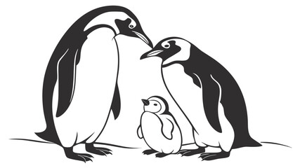 Fototapeta premium Emperor Penguin Family Silhouette with Chick penguin chick