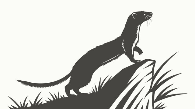 Stoat on Rock Silhouette Gray Wildlife Animal ermine