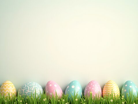 Horizontal banner with Easter eggs with space for text on top, ai gen