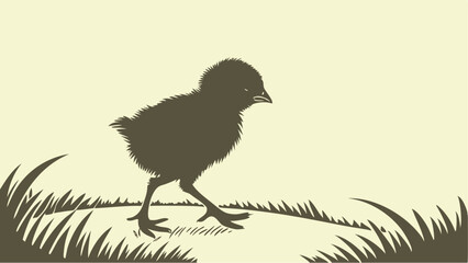 Dark Brown Chick Silhouette in Beige Grass chicken