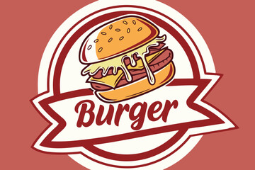 Classic burger emblem with grilled cheeseburger art