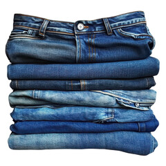 Stack of blue jeans folded isolated on transparent background