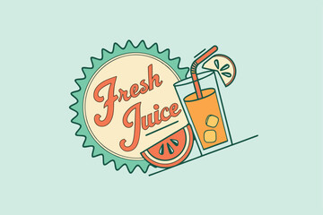 Retro fresh juice logo with bold citrus drink illustration