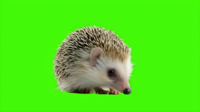 hedgehog green screen sniffing hedgehog isolated close up on vivid green backdrop