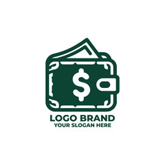 Flat Wallet Icon Logo with Dollar Symbol