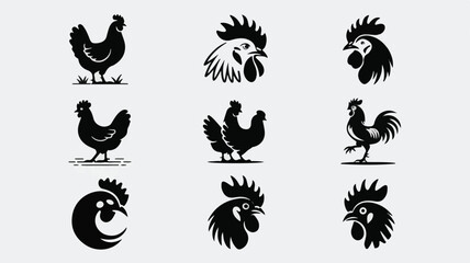 Chicken and Rooster Silhouette Vector Set for Farm and Poultry Design Projects