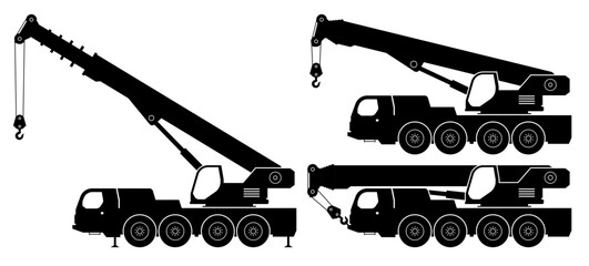 Truck crane silhouette on a white background. Vehicle icons vector illustration view from the side