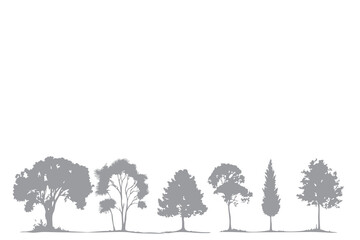 Rows of tree silhouettes standing parallel beside the road. vector illustration