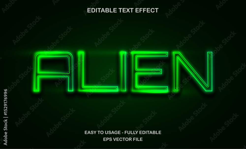 Fototapete alien text, editable text effect template, futuristic neon green glow text style typeface