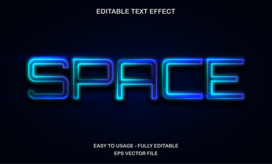 Space text, editable text effect template, futuristic blue neon glow text style typeface