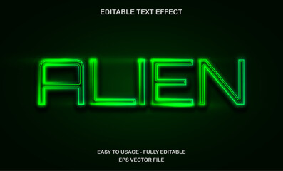 Alien text, editable text effect template, futuristic neon green glow text style typeface
