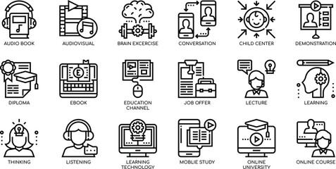 Collection of Line Icons Education, Learning, and Knowledge Resources