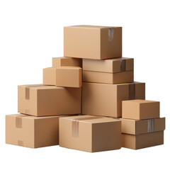 Stacks of cardboard boxes isolated on transparent background