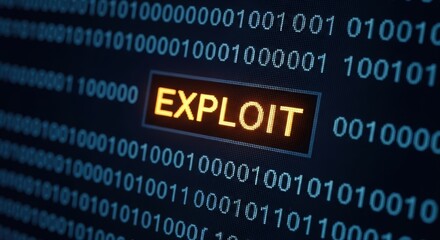 Obraz premium Exploit word highlighted in binary code representing cybersecurity and digital threats