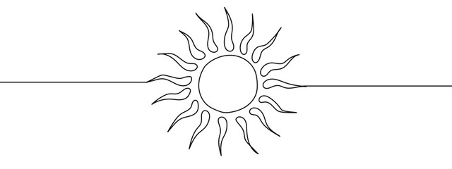 Continuous line, simple sun line Vector art lines, transparent background, edit stroke