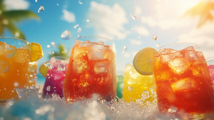Glasses of multi-colored cooling drinks sparkle in the sun, sparkling with ice. All around is sunlight, summer and a breeze from the sea.