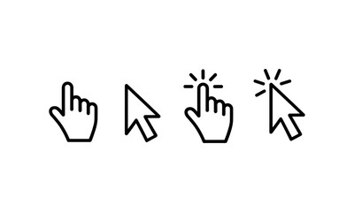 Set of Hand and Mouse Cursor Icons for Click and Interaction Actions