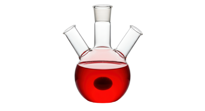 Isolated Three-Neck Flask with Red Liquid